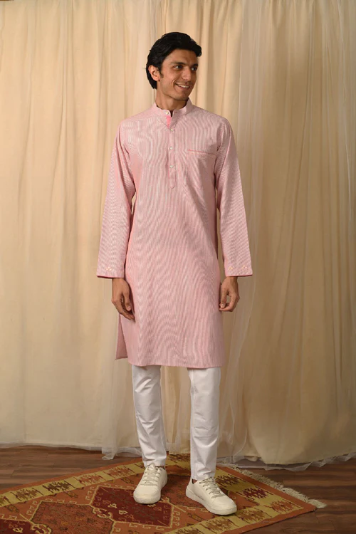 Rangsutra Baori Pink Hand Embroidered Full Sleeve Long Kurta - Image 3
