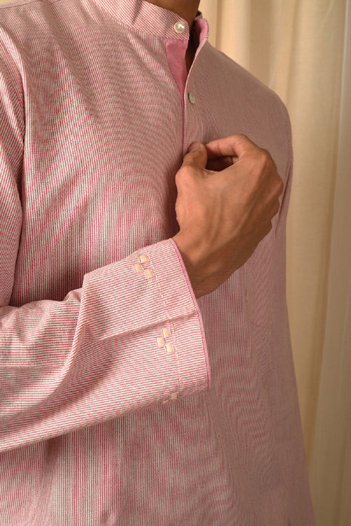 Rangsutra Baori Pink Hand Embroidered Full Sleeve Long Kurta - Image 4