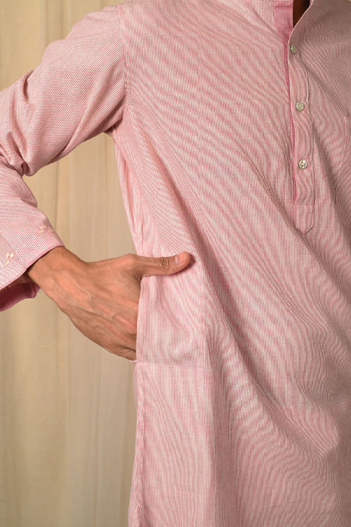 Rangsutra Baori Pink Hand Embroidered Full Sleeve Long Kurta - Image 7