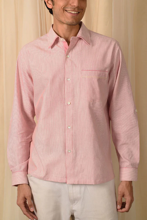 Rangsutra Baori Pink Hand Embroidered Full Sleeve Shirt - Image 3