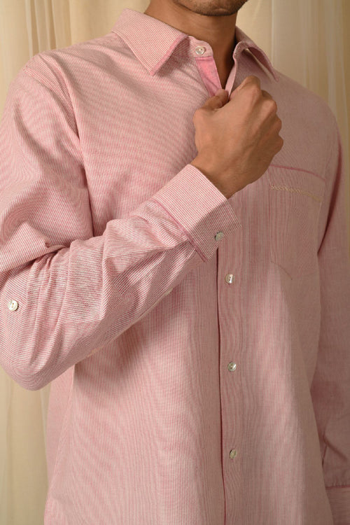 Rangsutra Baori Pink Hand Embroidered Full Sleeve Shirt - Image 4