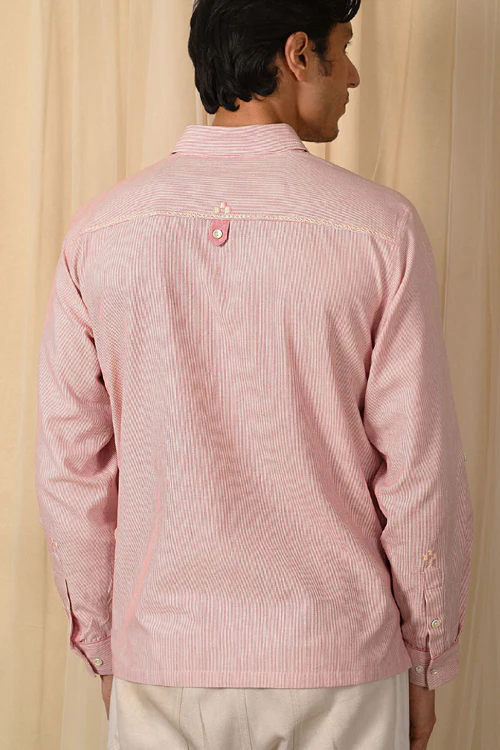 Rangsutra Baori Pink Hand Embroidered Full Sleeve Shirt - Image 6