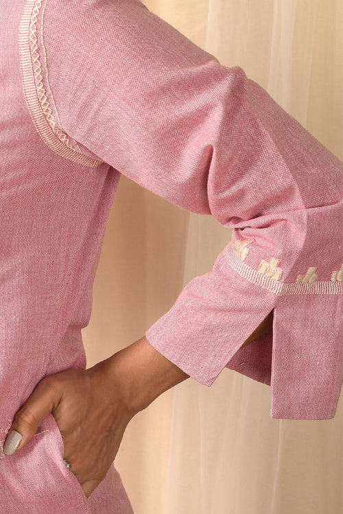 Rangsutra Baori Pink Hand Embroidered Round Neck Kurta - Image 5