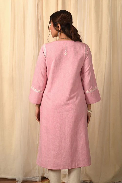 Rangsutra Baori Pink Hand Embroidered Round Neck Kurta - Image 6
