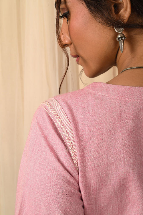 Rangsutra Baori Pink Hand Embroidered Round Neck Kurta - Image 7