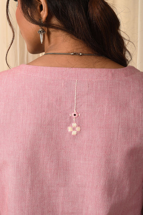 Rangsutra Baori Pink Hand Embroidered Round Neck Kurta - Image 8