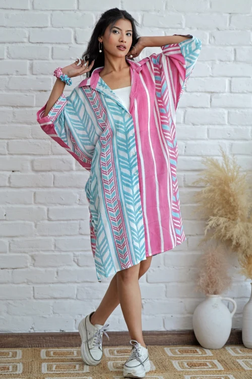 Sooti Syahi Barbie In Pink Hand Block Printed Oversize Shirt - Image 3