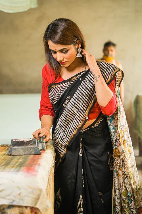 Sooti Syahi Batik Handblock Print Chanderi Silk Saree-72 - Image 2