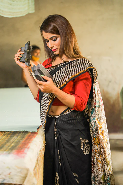 Sooti Syahi Batik Handblock Print Chanderi Silk Saree-72 - Image 3