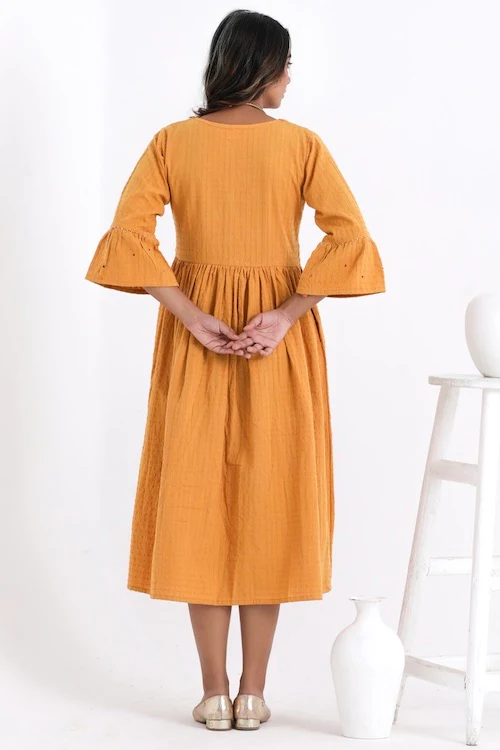 Bebaak Amara Flounce Sleeved Pure Cotton Hand Embroidered Dress - Image 7