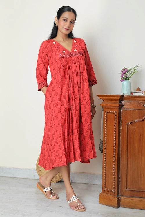 Bebaak Amruta Bagh Printed Gather Dress - Image 4