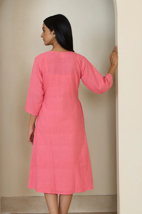Bebaak Dia Floral Handwoven & Hand Embroidered Gather Dress - Image 7