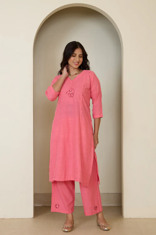 Bebaak Dia Handwoven & Hand Embroidered Mirror Kurta Set - Image 3