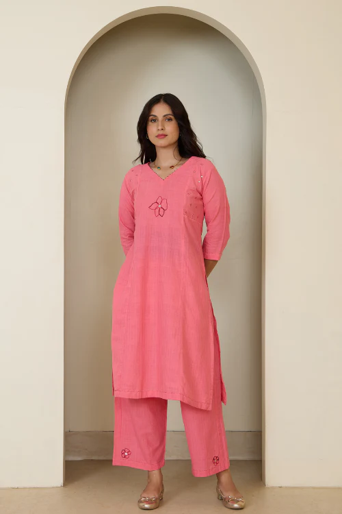 Bebaak Dia Handwoven & Hand Embroidered Mirror Kurta Set - Image 5