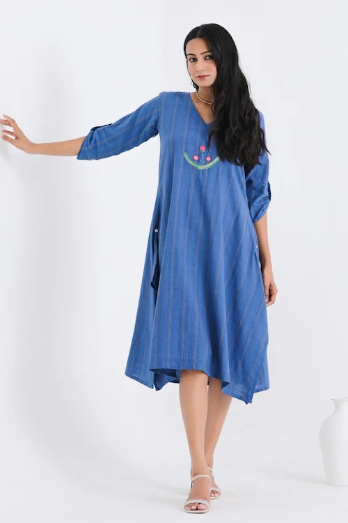 Bebaak Ira Asymmetrical Pure Cotton Hand Embroidered Dress - Image 2