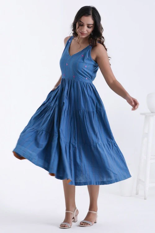 Bebaak Ira Flare Pure Cotton Hand Embroidered Dress - Image 4