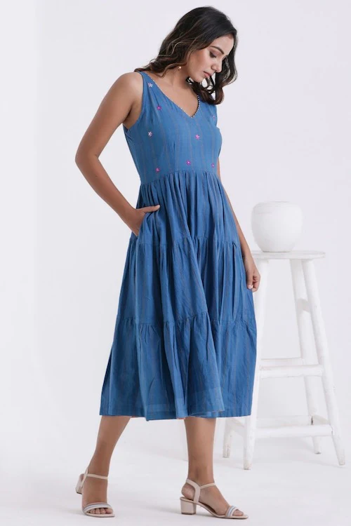 Bebaak Ira Flare Pure Cotton Hand Embroidered Dress - Image 6