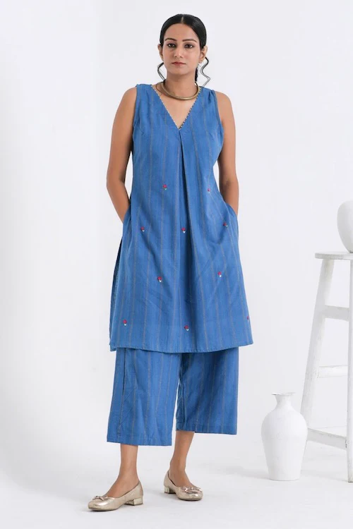 Bebaak Ira Sleeveless Pure Cotton Hand Embroidered Kurta Set - Image 6