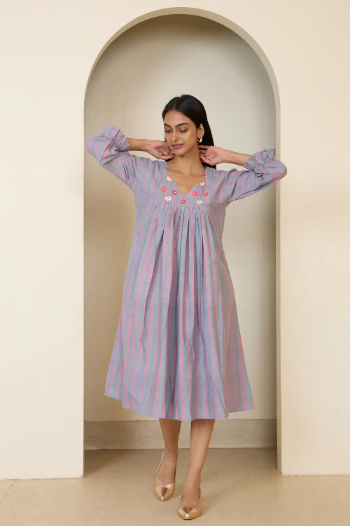 Bebaak Jane Flow Hand Embroidered & Handwoven Dress - Image 3