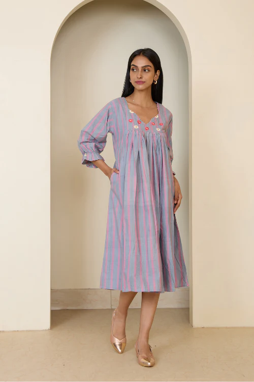 Bebaak Jane Flow Hand Embroidered & Handwoven Dress - Image 4