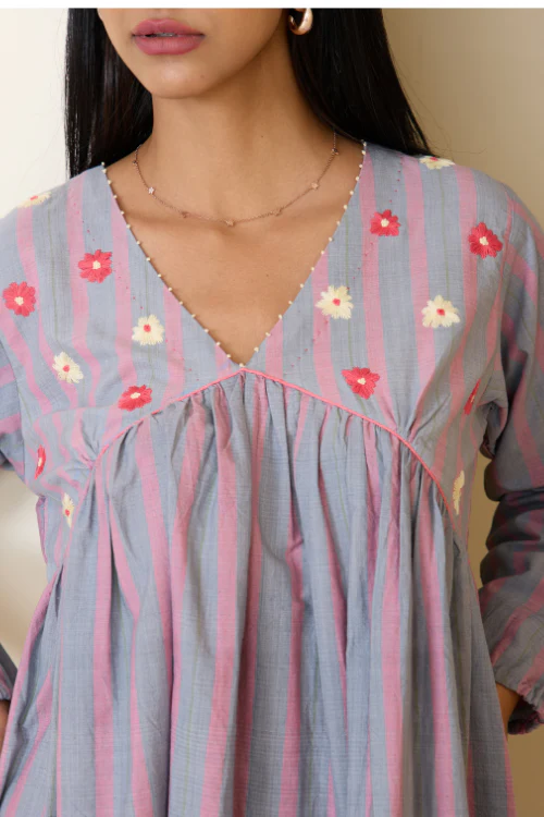 Bebaak Jane Gather Hand Embroidered & Handwoven Dress - Image 2