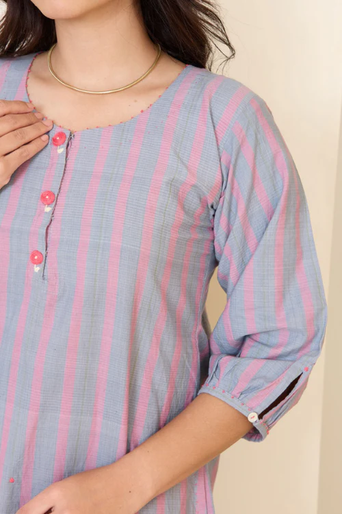 Bebaak Jane Rose Hand Embroidered & Handwoven Tunic Set - Image 2