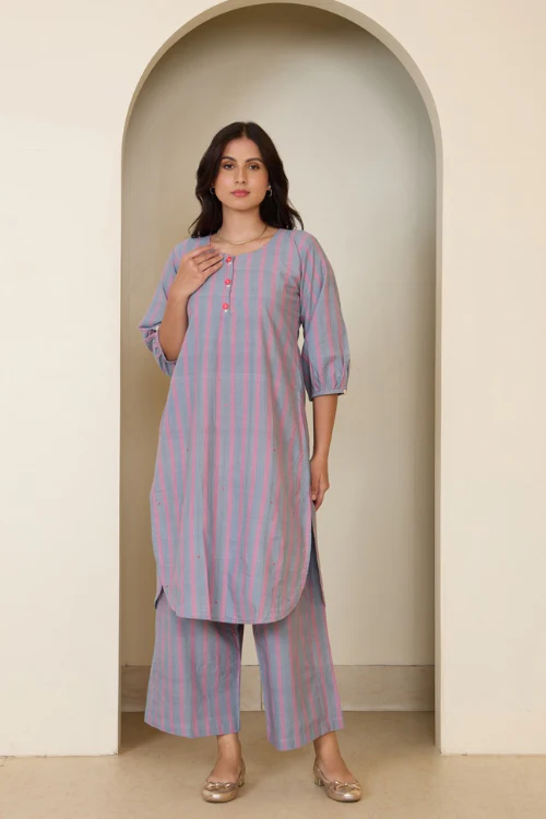 Bebaak Jane Rose Hand Embroidered & Handwoven Tunic Set - Image 3