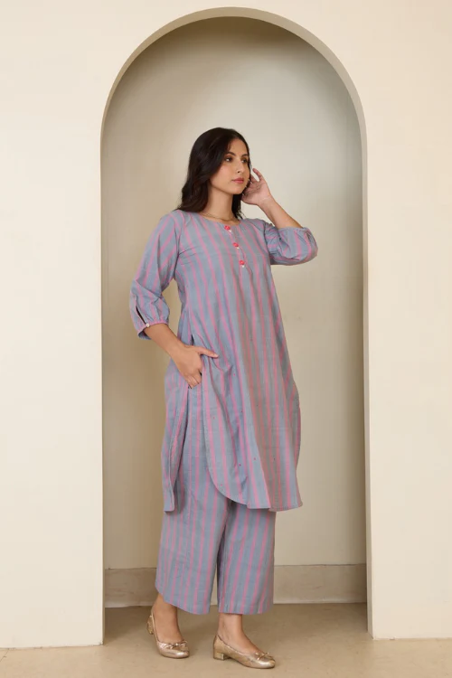 Bebaak Jane Rose Hand Embroidered & Handwoven Tunic Set - Image 4