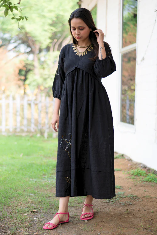 Bebaak Maya Hand Embroidered & Handwoven Black Maxi Dress - Image 3