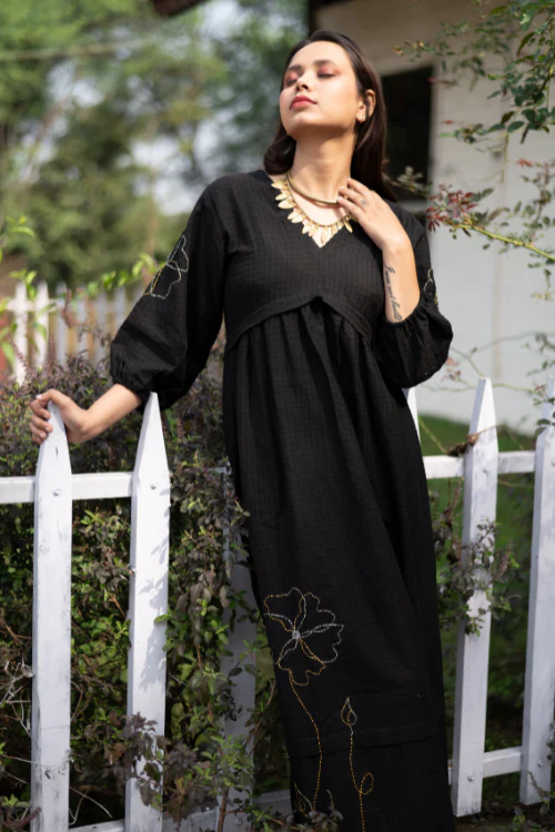 Bebaak Maya Hand Embroidered & Handwoven Black Maxi Dress - Image 7