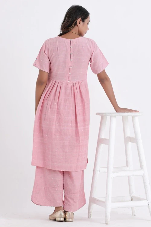 Bebaak Pankhuri Handwoven Cotton Tunic Set With Ruched Yoke - Image 5