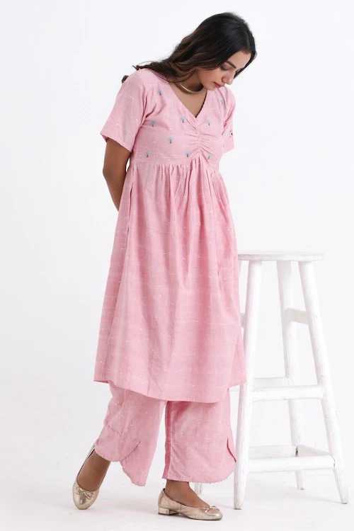 Bebaak Pankhuri Handwoven Cotton Tunic Set With Ruched Yoke - Image 6