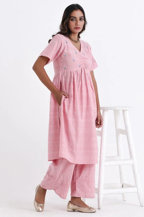 Bebaak Pankhuri Handwoven Cotton Tunic Set With Ruched Yoke - Image 7