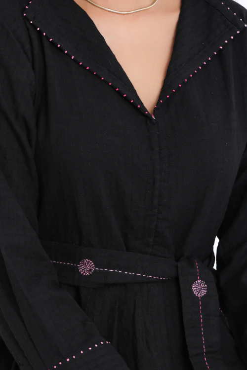 Bebaak Sarah Hand Embroidered & Handwoven Black Midi Dress - Image 2