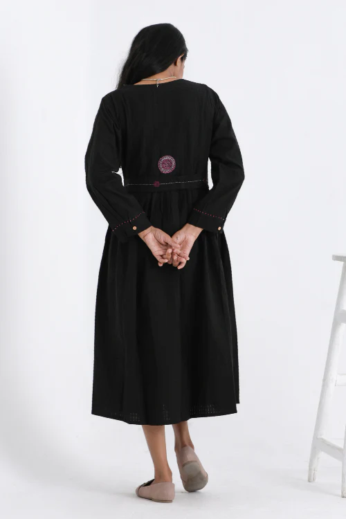 Bebaak Sarah Hand Embroidered & Handwoven Black Midi Dress - Image 6