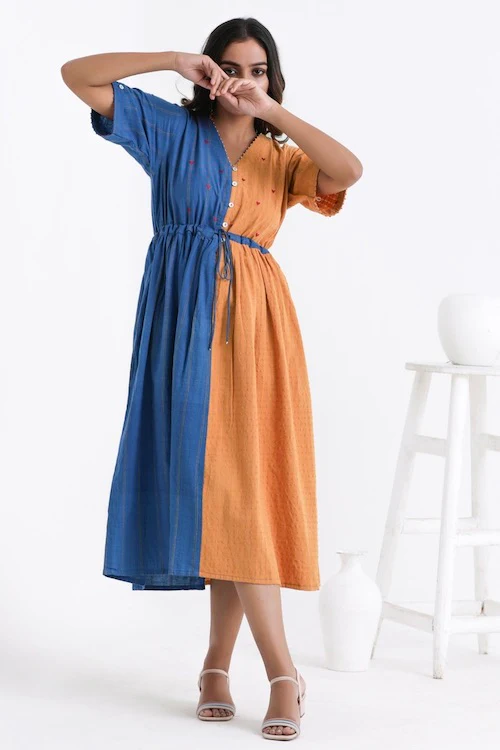 Bebaak Serena Color Block Pure Cotton Hand Embroidered Dress - Image 10