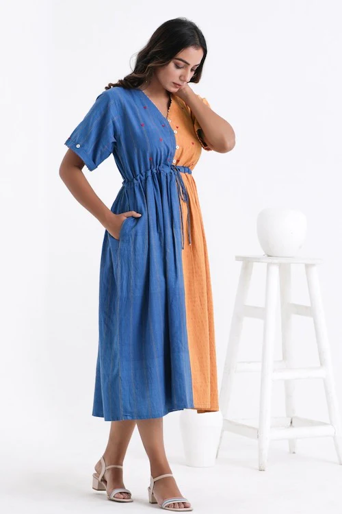 Bebaak Serena Color Block Pure Cotton Hand Embroidered Dress - Image 2