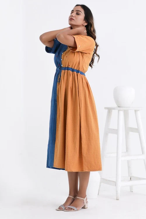 Bebaak Serena Color Block Pure Cotton Hand Embroidered Dress - Image 3