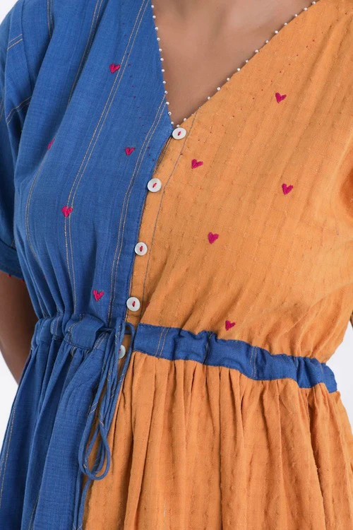 Bebaak Serena Color Block Pure Cotton Hand Embroidered Dress - Image 4