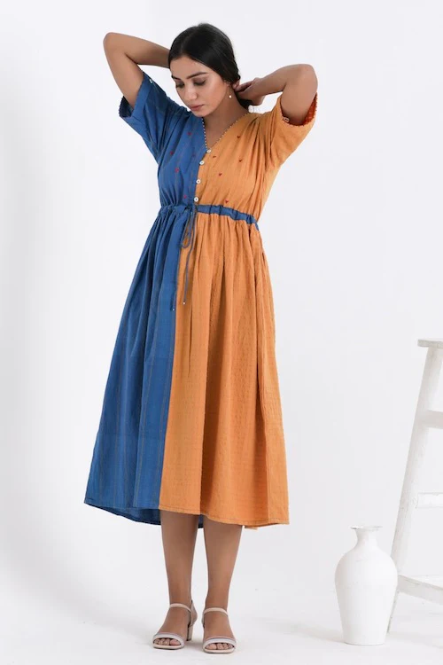 Bebaak Serena Color Block Pure Cotton Hand Embroidered Dress - Image 6