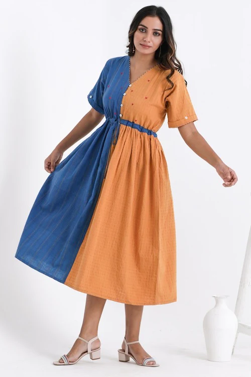 Bebaak Serena Color Block Pure Cotton Hand Embroidered Dress - Image 7