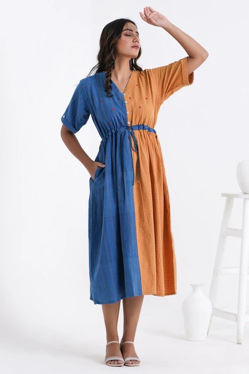 Bebaak Serena Color Block Pure Cotton Hand Embroidered Dress - Image 8