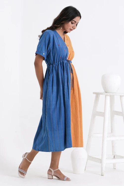 Bebaak Serena Color Block Pure Cotton Hand Embroidered Dress - Image 9