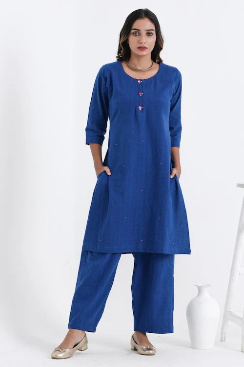 Bebaak Shama Rose Pure Cotton Hand Embroidered Kurta Set