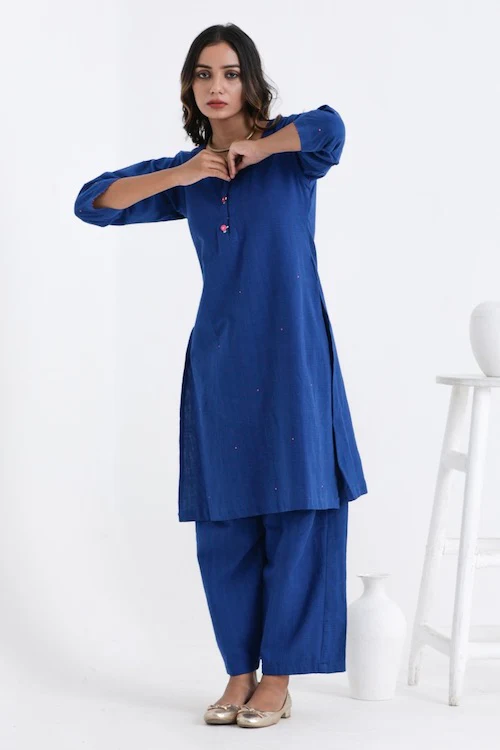 Bebaak Shama Rose Pure Cotton Hand Embroidered Kurta Set - Image 2