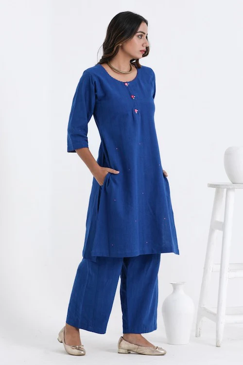 Bebaak Shama Rose Pure Cotton Hand Embroidered Kurta Set - Image 3