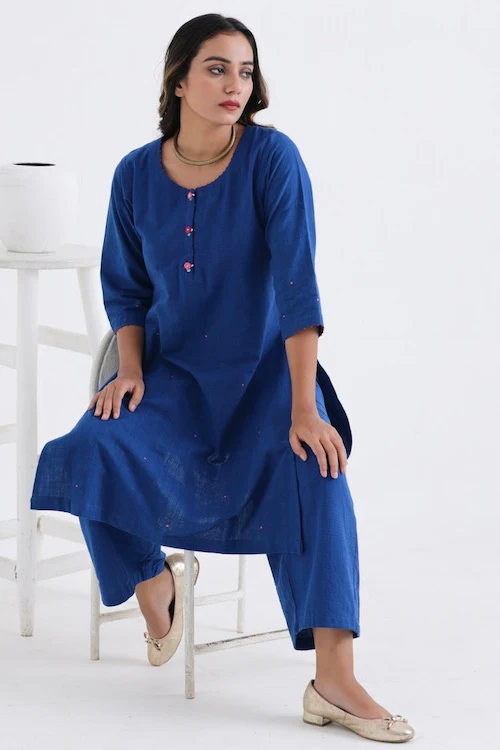 Bebaak Shama Rose Pure Cotton Hand Embroidered Kurta Set - Image 6