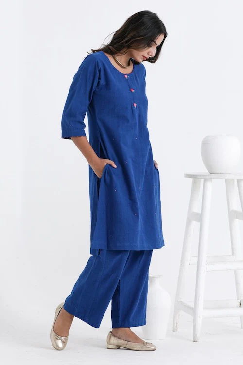 Bebaak Shama Rose Pure Cotton Hand Embroidered Kurta Set - Image 8