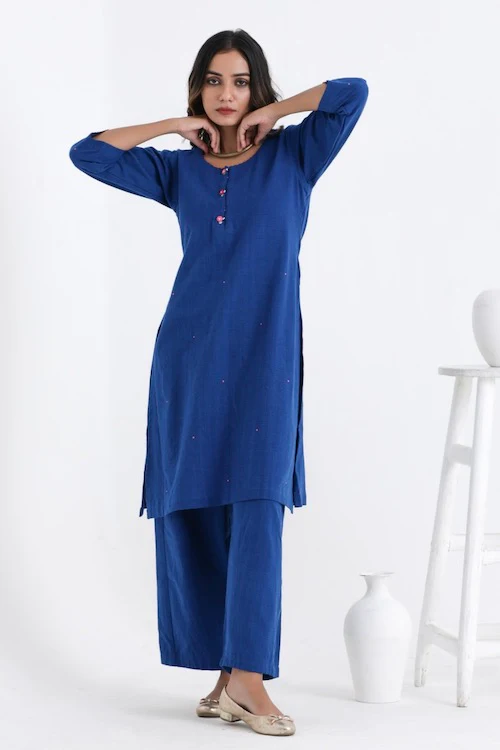 Bebaak Shama Rose Pure Cotton Hand Embroidered Kurta Set - Image 9
