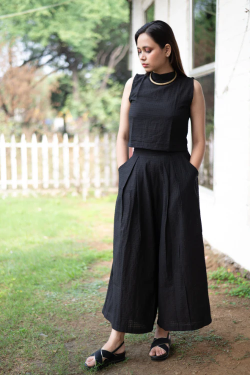Bebaak Top Palazzo Hand Embroidered Black Co-Ord